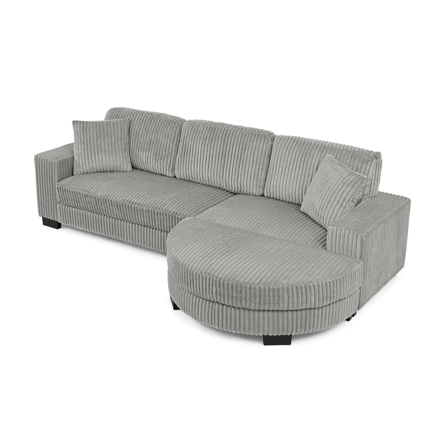 NEW Corduroy Tufted Upholstered Sleeper Sectional L-Shaped Modular Convertible Sofa with Arc-Shaped Footstool