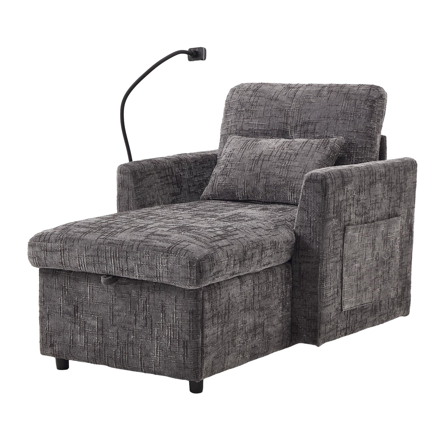NEW Multifunctional Recliner with Storage Backrest and Cell Phone Bracket in Gray Chenille for Living Room and Bedroom