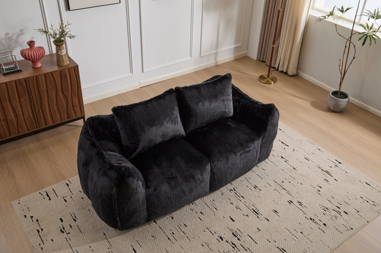 NEW Giant Bean Bag Couch for Adults, Ultra Soft Fluffy Loveseat Bean Bag Sofa, Oversized Chase Lounge Chair Indoor for Living Room Bedroom, No Assembly Required Cozy Reading Chair with Pillows, Black