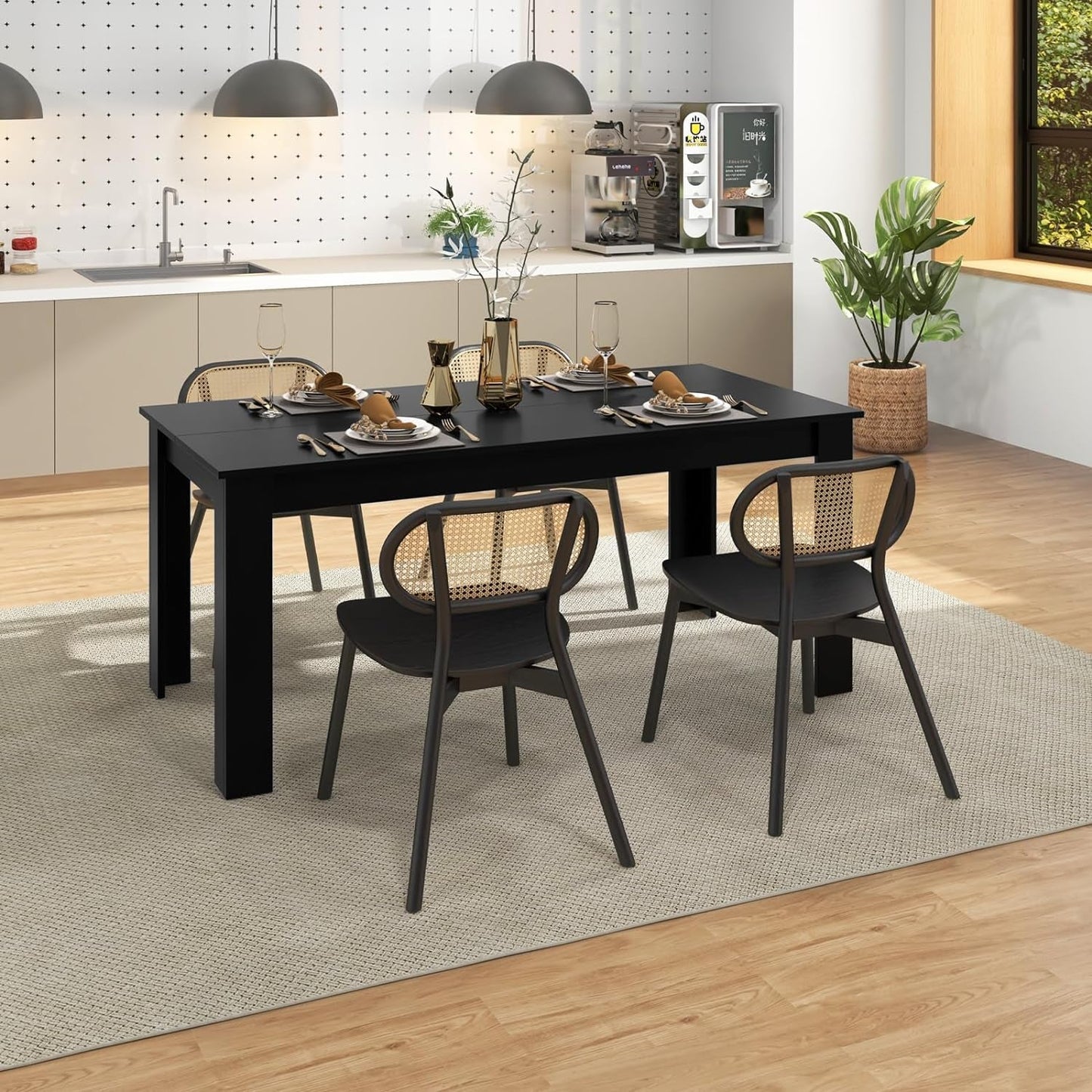 NEW 63 Inch Black Dining Table For 6 Modern Home Kitchen
