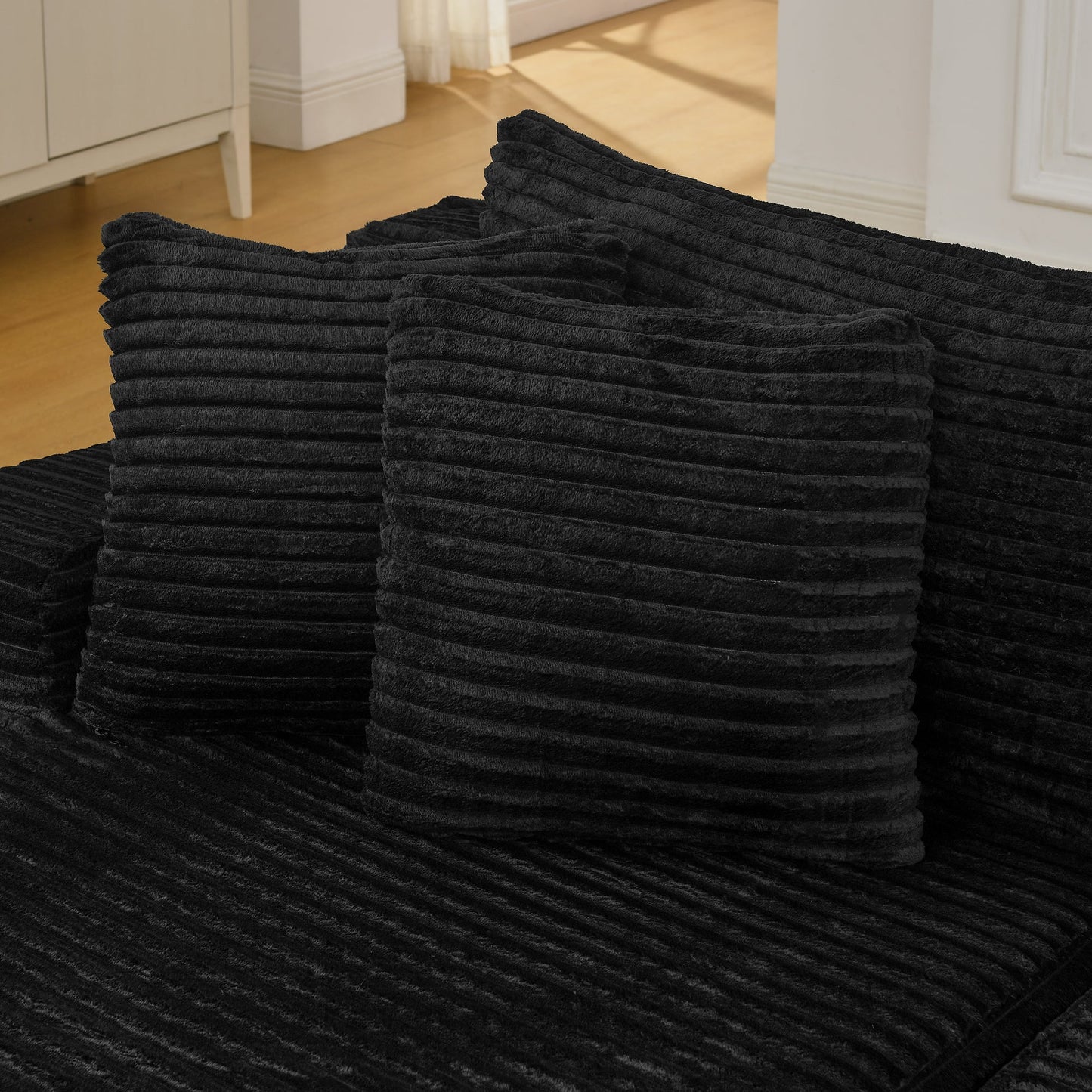 NEW Two-seater lazy sofa lounge chair,Compressed sofa no assembly required, made of velvet fabric, fluffy modern  lounge chair, used for indoor living rooms and bedrooms-Black