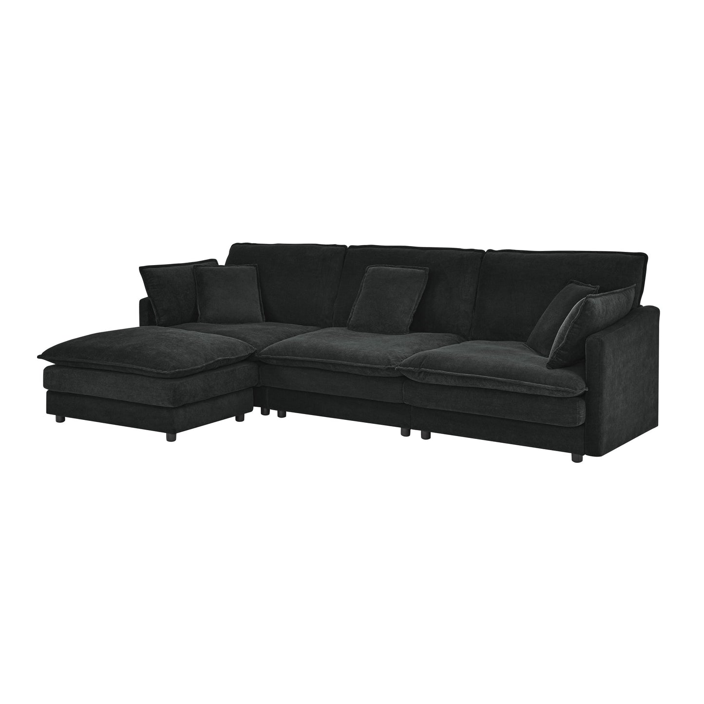 NEW Modern Home Living Room L-Shaped Sectional Sofa Couches with Ottoman, Convertible Oversized 4 Seater Couch Towel Fabric, Black