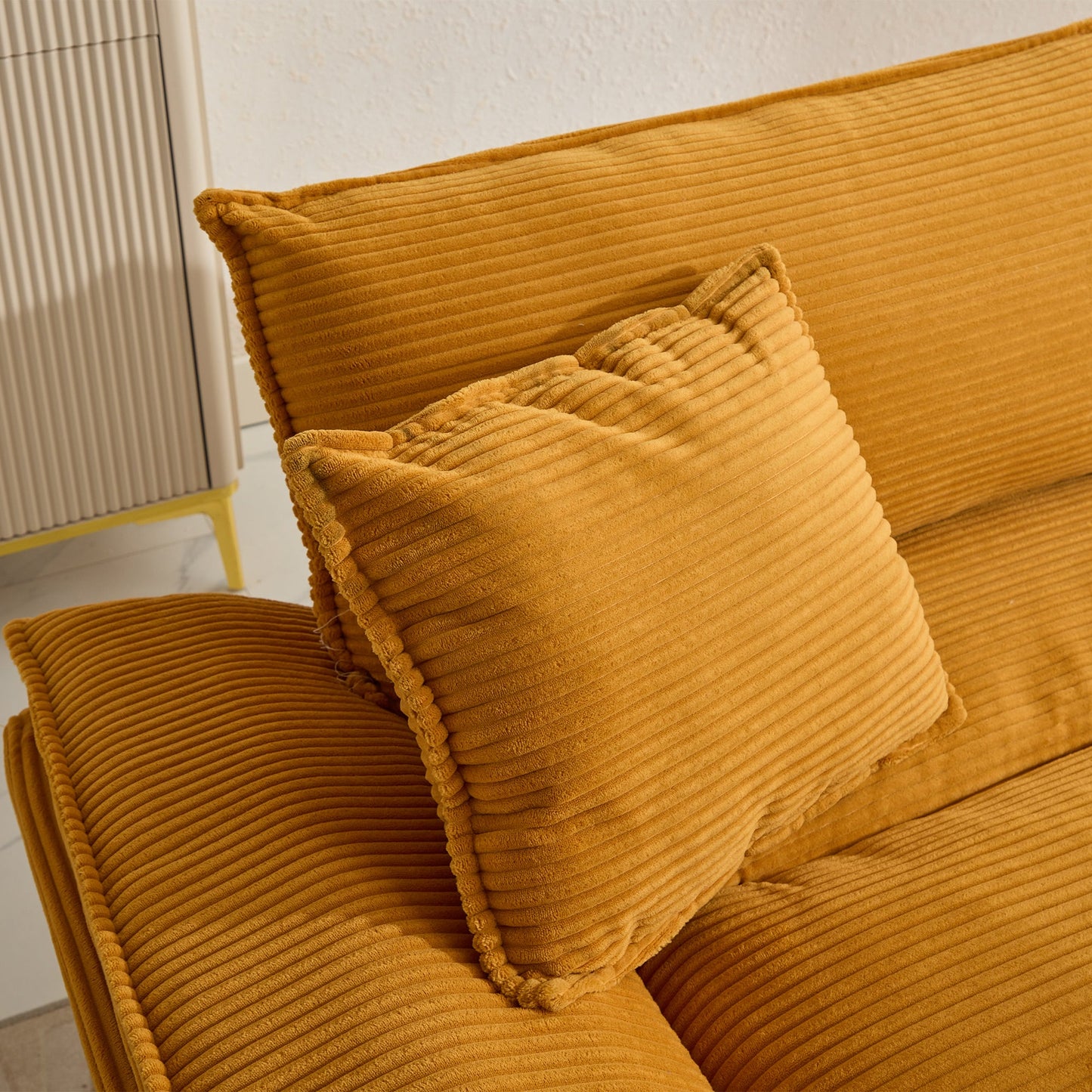 NEW Comfy Upholstered Deep Seat Yellow Corduroy Sleeper Couch Loveseat Sofa with Pillows