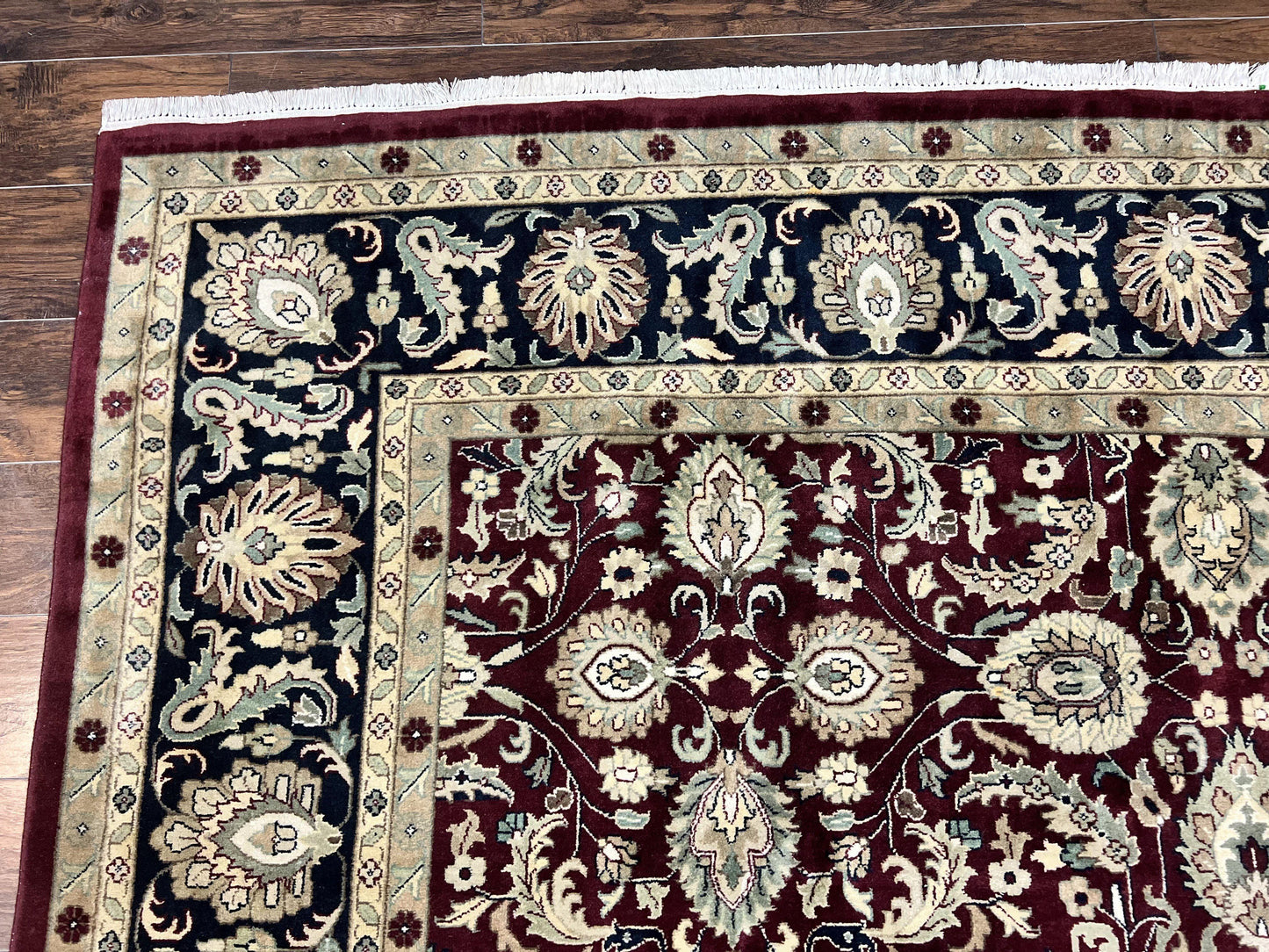 USED Indo Persian Rug 10x14, Floral Allover, Maroon, Handmade Hand Knotted VIntage Wool Rug, Large Oriental Carpet