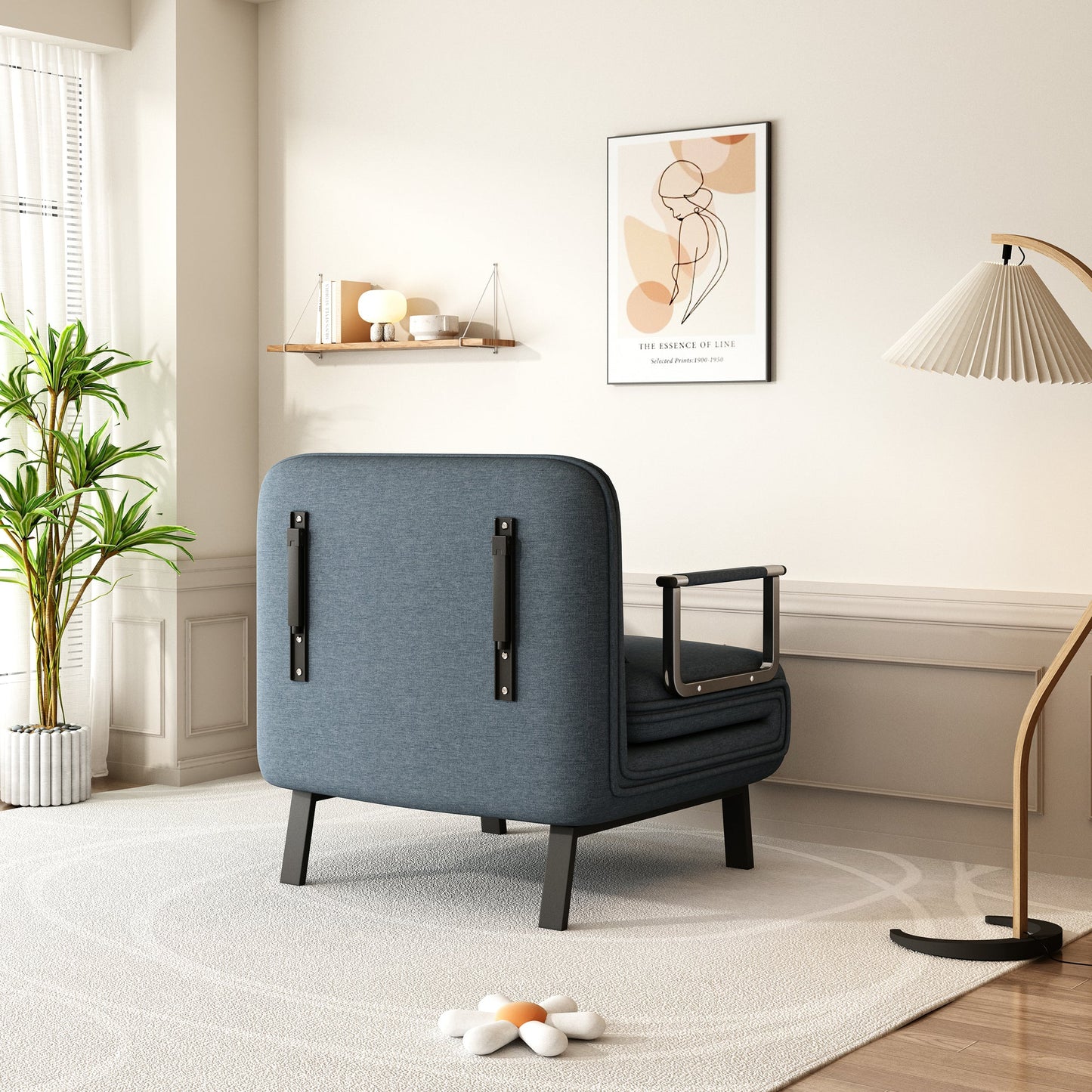 NEW 31.5″ Convertible Chair Bed, Tri-Fold Sofa Bed with Adjustable Backrest & Pillow, Leisure Chaise Lounge Couch with Sturdy Steel Frame for Home & Office, Comfortable Sleeper Chair