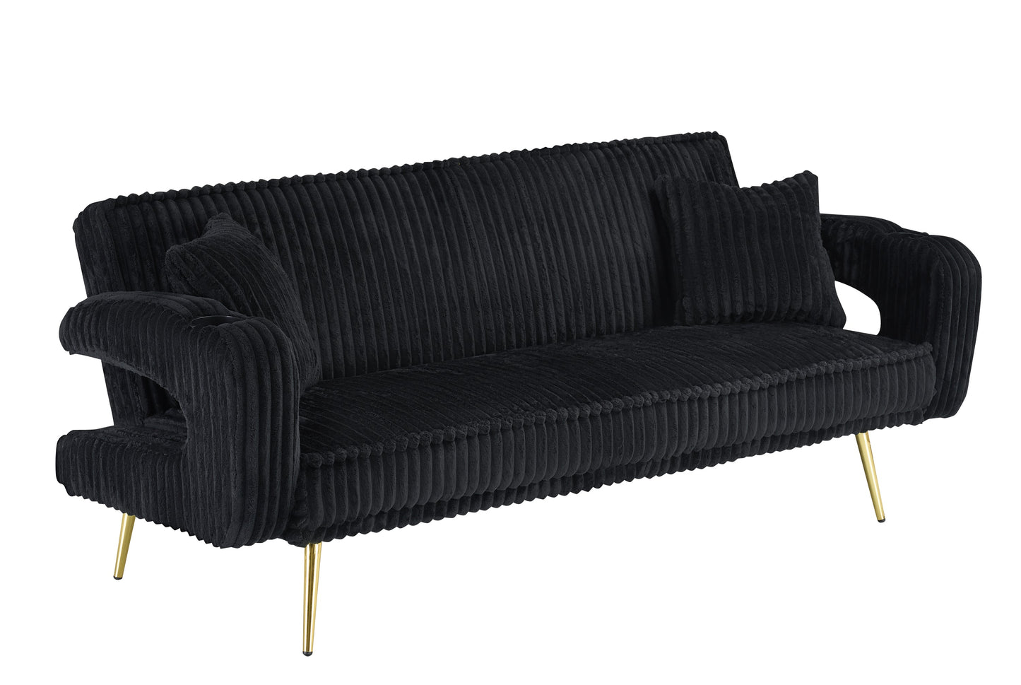 NEW 74.01 inch Straight Black Corduroy Sofa Bed Couch with Pillows