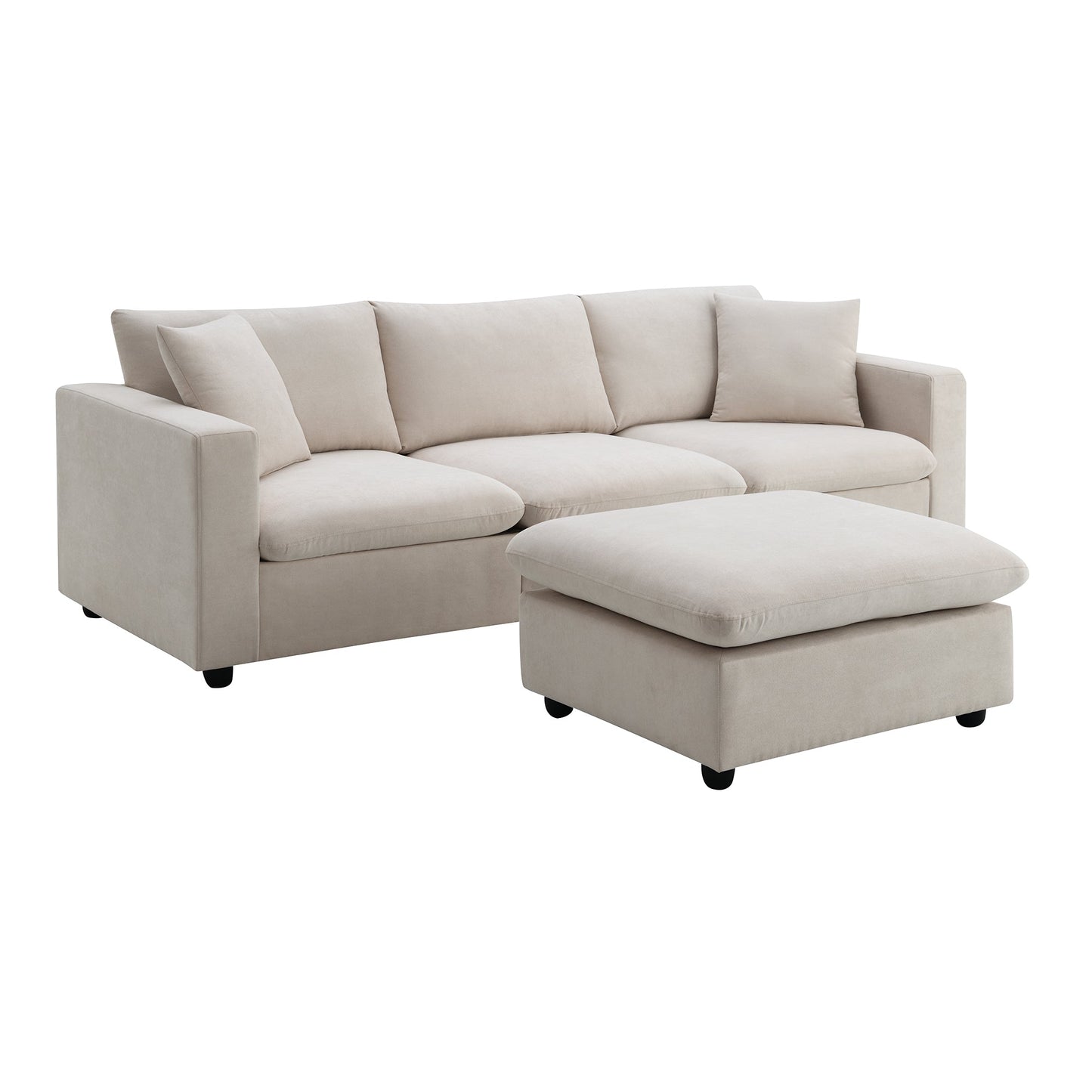 NEW Modern Sectional Sofa with Movable Ottoman and Throw Pillows