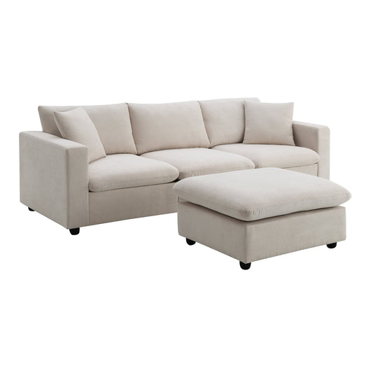 NEW Modern Sectional Sofa with Movable Ottoman and Throw Pillows