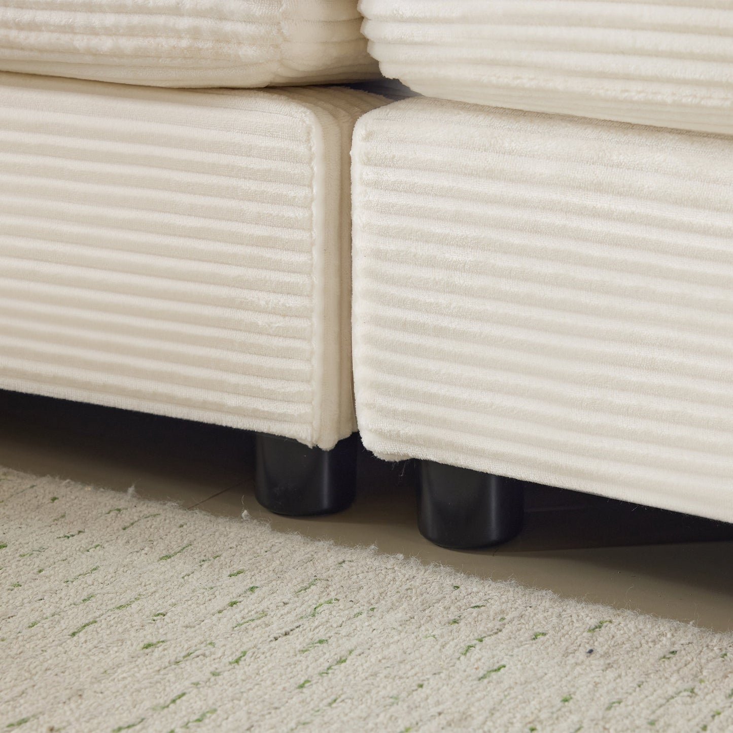 NEW 104' Plush Cloud Beige 3 Seater Modular Sofa + Ottoman with 22' Chenille Cushions and 2 Throw Pillows