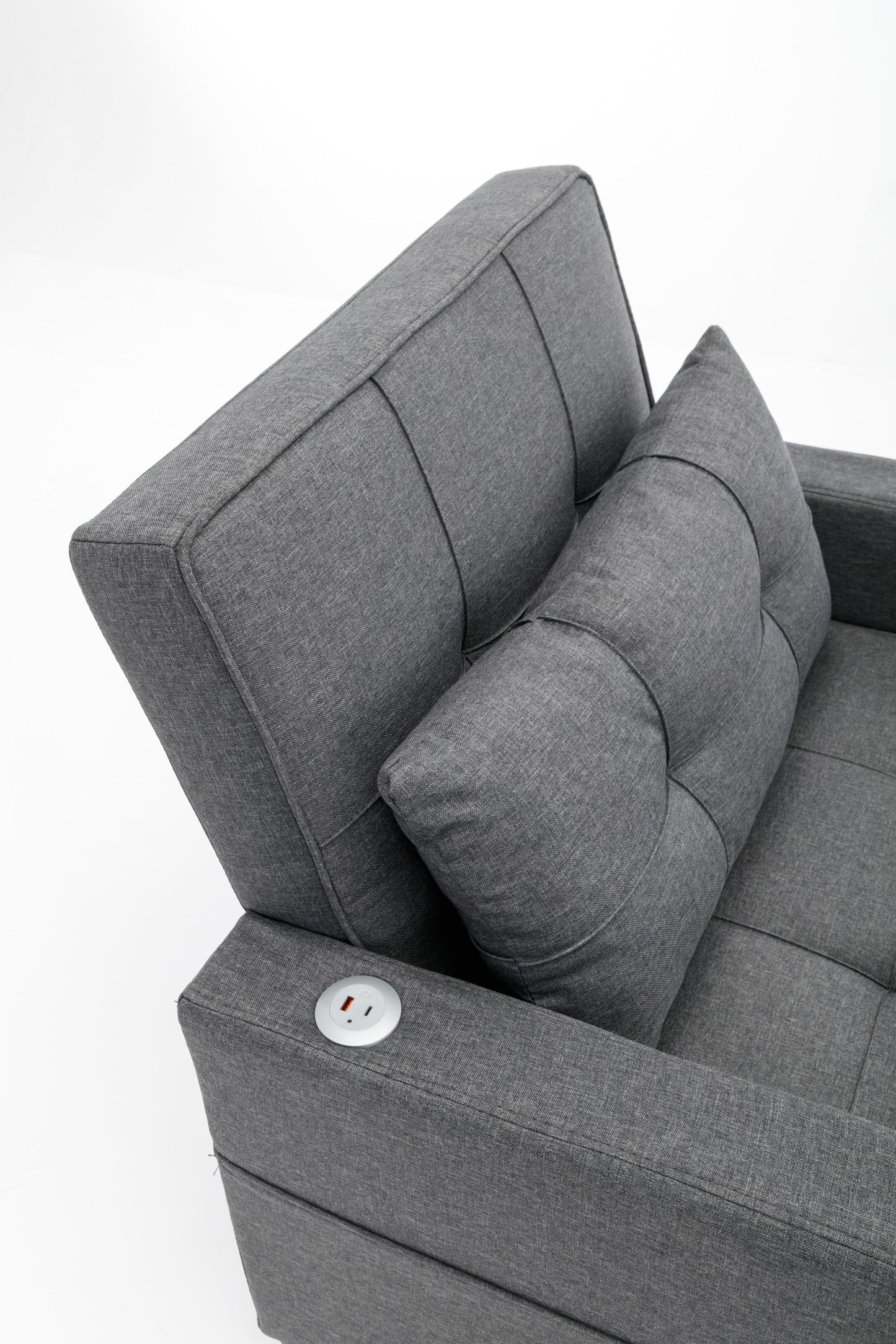 NEW Dark Grey Linen Futon Bed Convertible Chair 3-in-1 Pull Out Sleeper