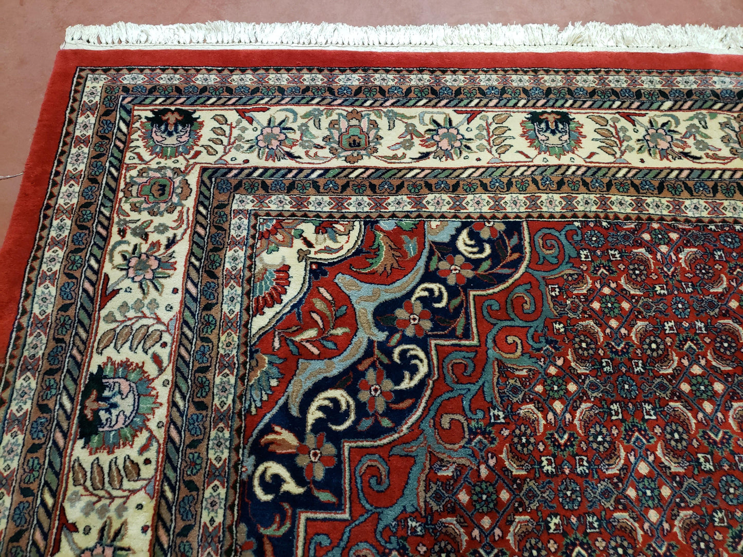 USED Indian Rug 9x12 Red Indo Bidjar Rug 9x12 Vintage Rug Allover Pattern Medallion Rug Wool Rug Nice Persian Design