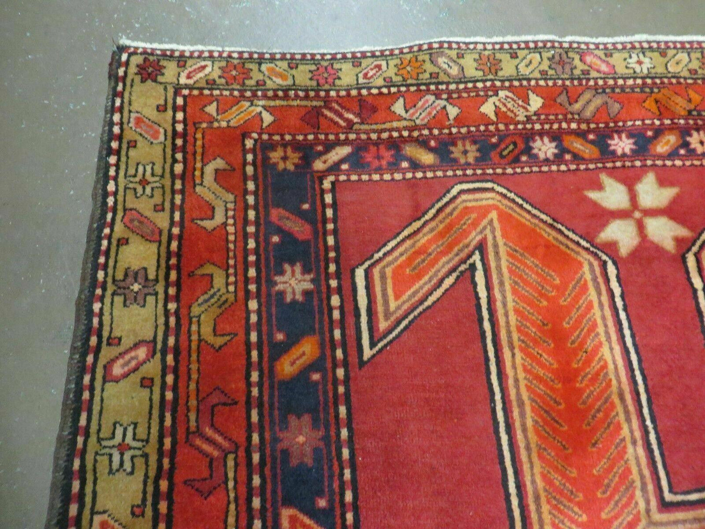 USED 4' 10" X 11' Antique Handmade Turkish Kazak Wool Rug SHIELD Hand Knotted Red