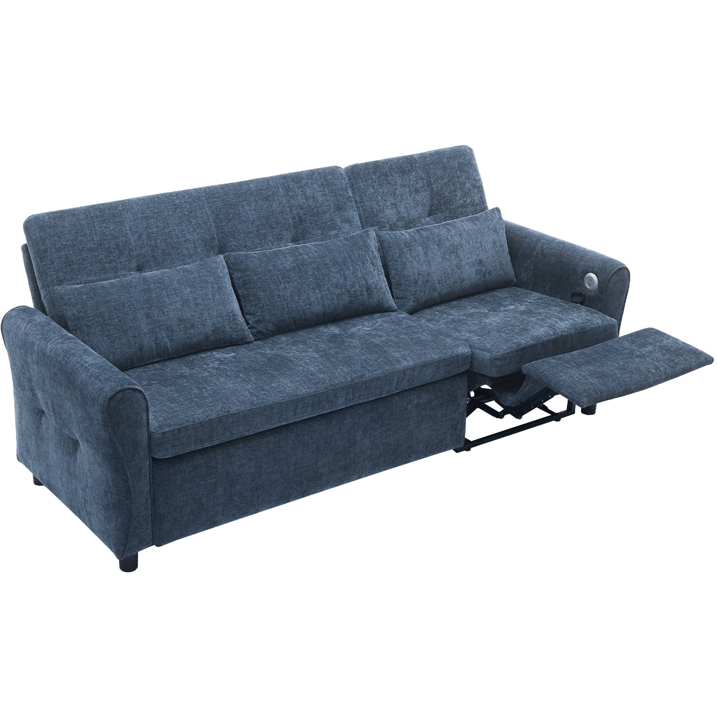 NEW 2-in-1 Sofa 82' Three-seater Sofa with Sofa Bed and Reversible Recliner, Blue Chenille