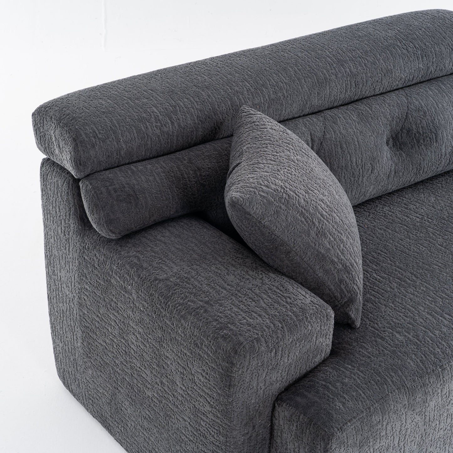 NEW LY-029 Gray 4-Seater Wood Grain Chenille Fabric Full Sponge Compression Sofa with 2 Pillows