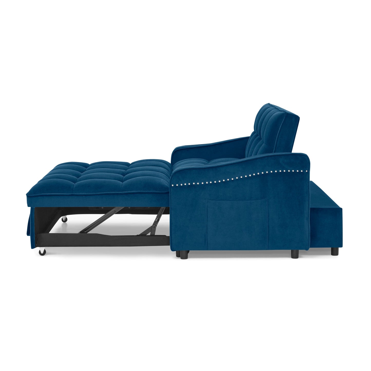 NEW Blue Copper Nail Loveseat Sofa Bed with Pull-out Bed with Adjustable Back Two Arm Pocket TypeC and USB Charging