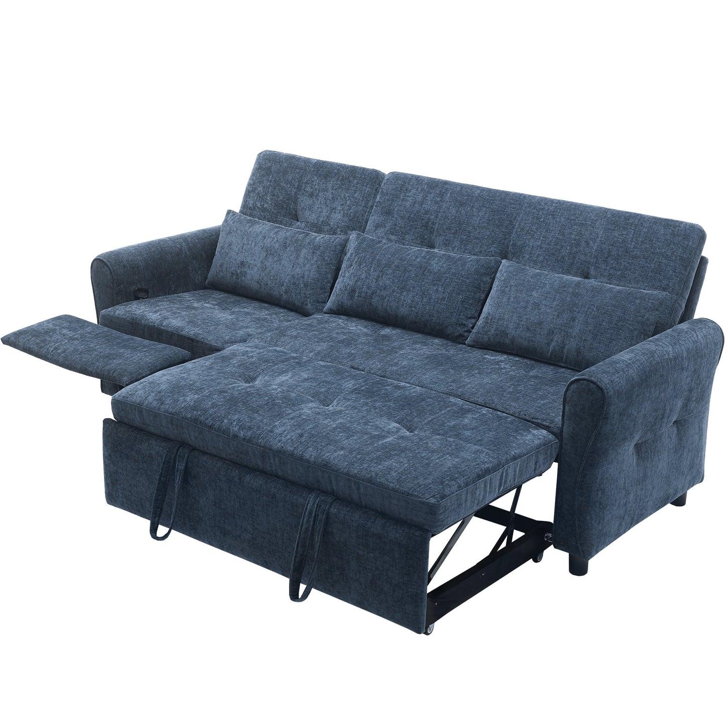 NEW 2-in-1 Sofa 82' Three-seater Sofa with Sofa Bed and Reversible Recliner, Blue Chenille
