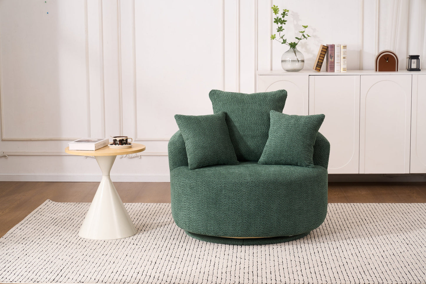NEW 360° Green Swivel Accent Barrel Round Upholstered Sofa Chair with 3 Removable Pillows