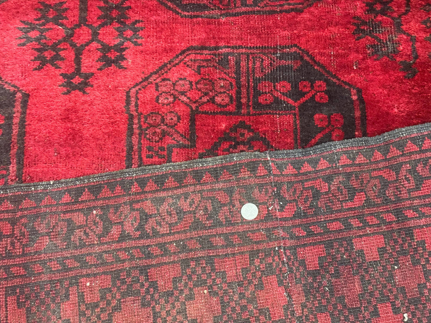 USED Afghan Turkoman Rug 9x10, Red Beshir Carpet, Tribal, Wool, Antique