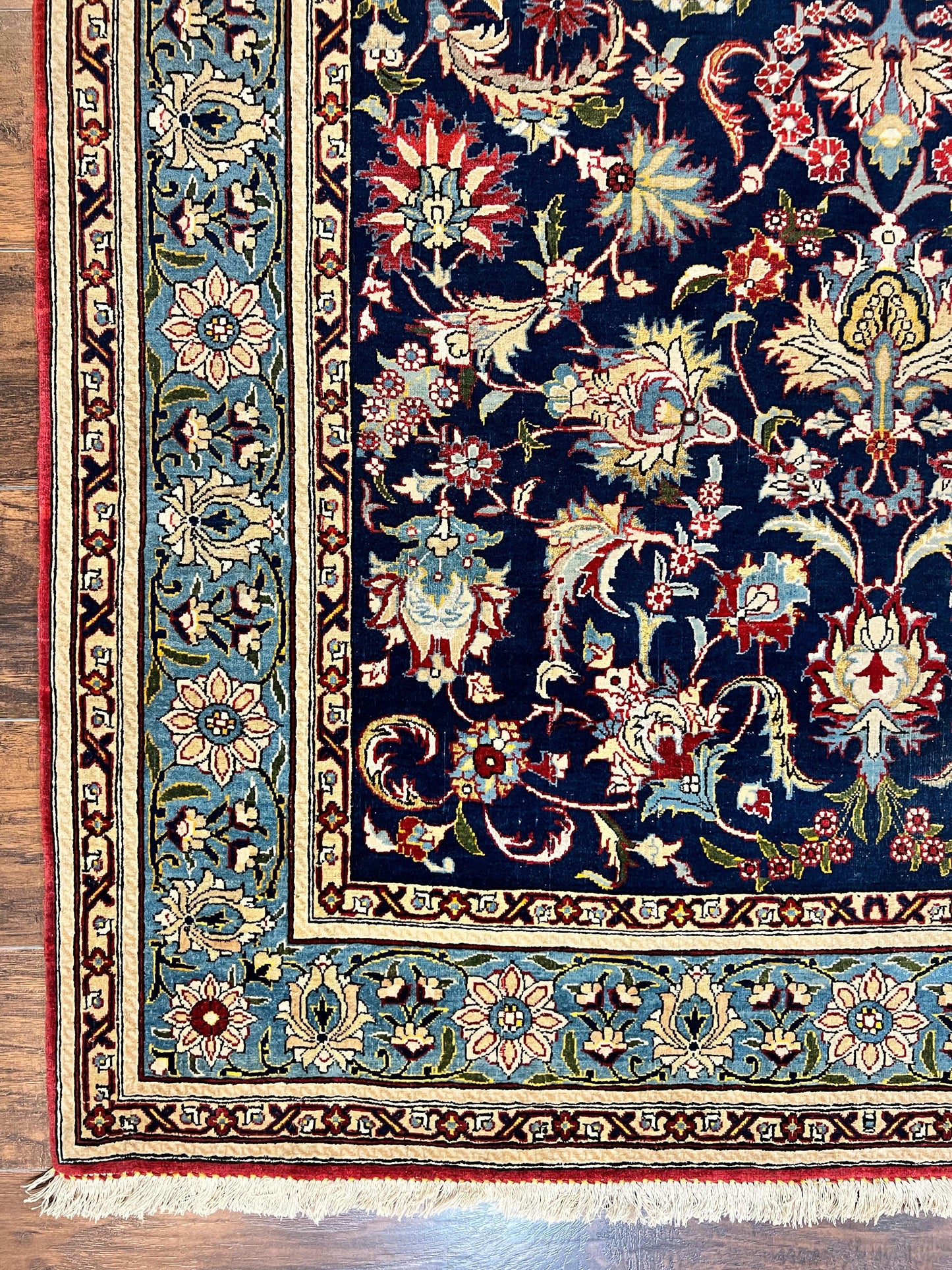 USED Blue Persian Qum Rug 5x7, Very Fine and Wonderful Authentic Persian Carpet, Wool Hand Knotted Vintage Semi Antique Oriental Rug, Floral, Ghom Qom Rug