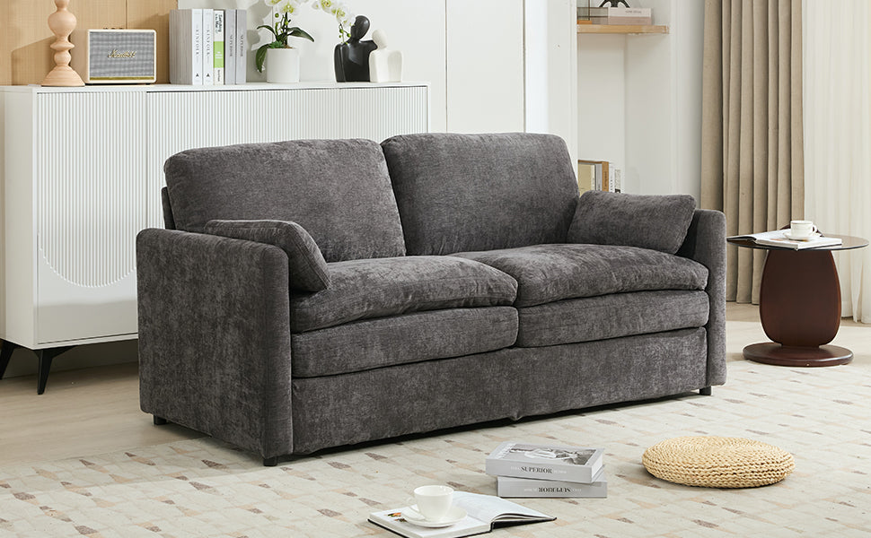 NEW Gray Premium Chenille Fabric Upholstered Rolled Arm Loveseat with Lumbar Pillow