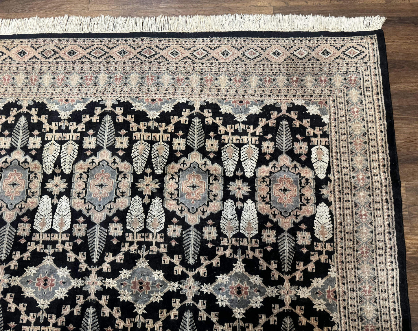 USED Turkoman Bokhara Rug 6x9, Pakistani Carpet, Black, Hand Knotted