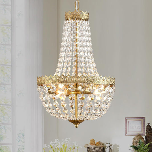 NEW Antique Brass Crystal Chandelier Four Light Pendant