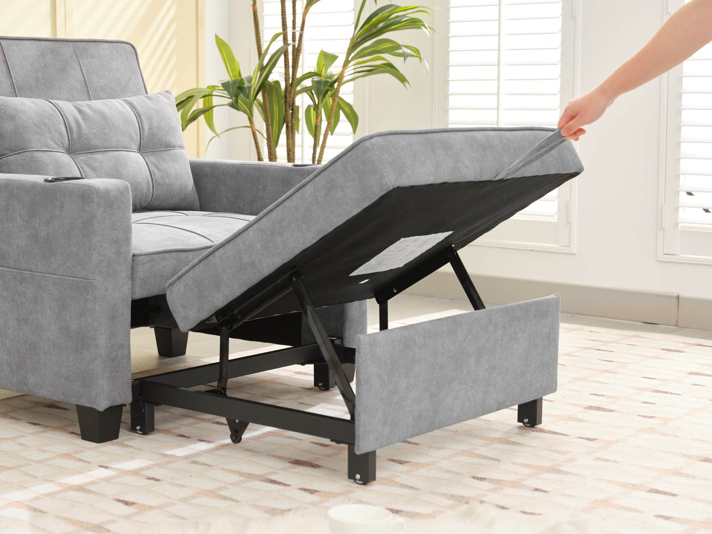 NEW Futon Chair Bed Convertible Chair 3-in-1 Pull Out Sleeper Chair Beds with USB Ports,Wear-resistant and Anti-scratch,  Armchair Bed Sleeper for Living Room (Light Grey Scratch Cloth)