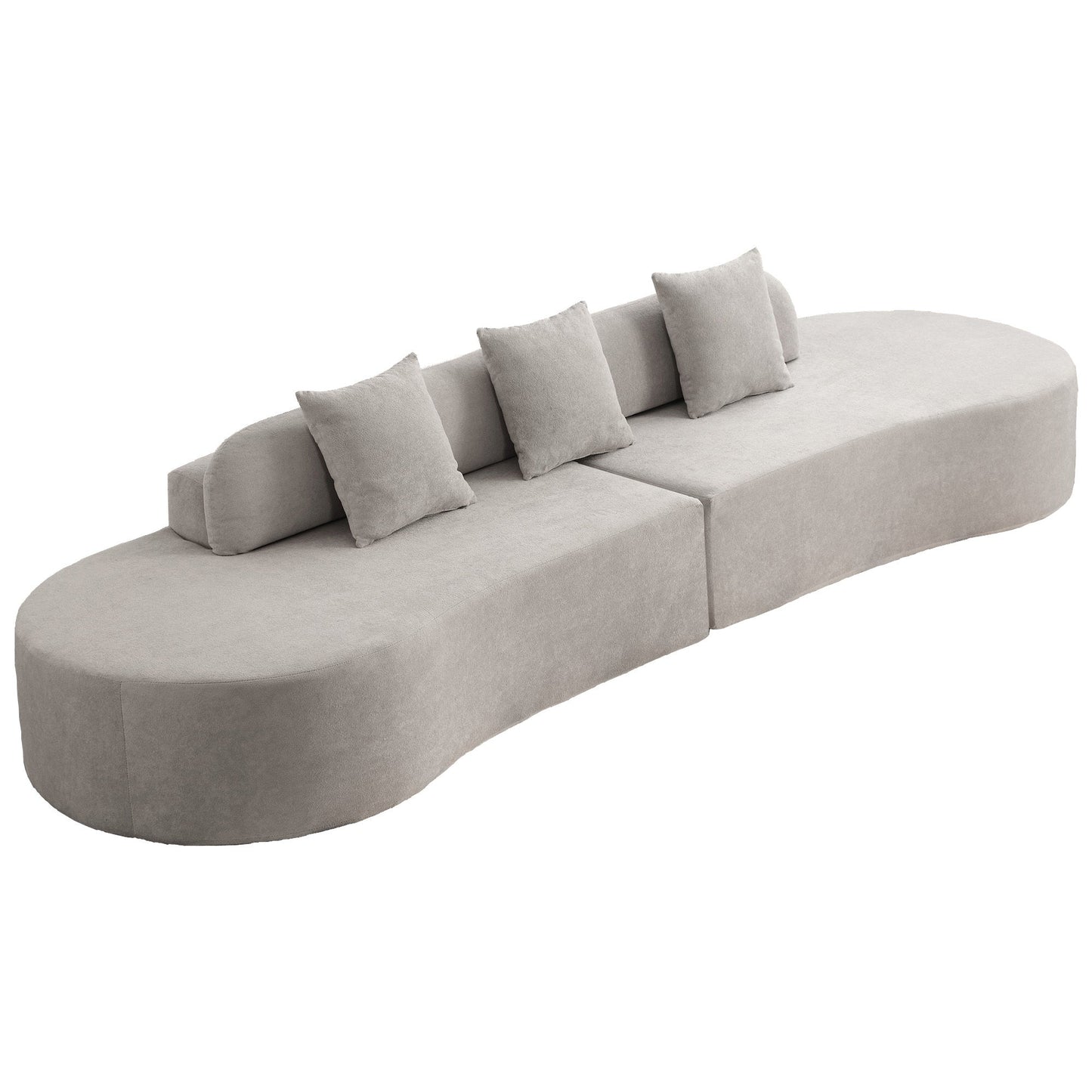 NEW Modern Curved Combination Gray Terrycloth Fabric Minimalist Sofa with Three Pillows