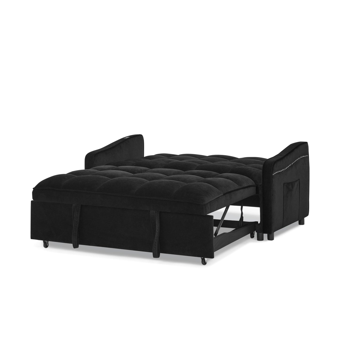 NEW Loveseats Sofa Bed with Pull-out Bed,Adjsutable Back and Two Arm Pocket,TypeC and USB Charging with Copper nail,Black (47'x53'x31')