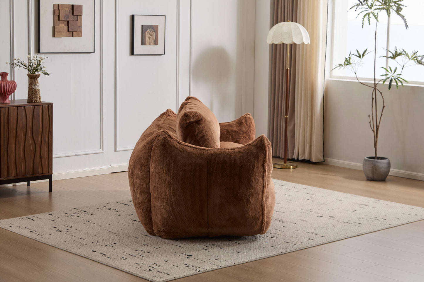 NEW Adult Brown Ultra Soft Fluffy Loveseat Giant Bean Bag Sofa Oversized Chase Lounge Chair with Pillows
