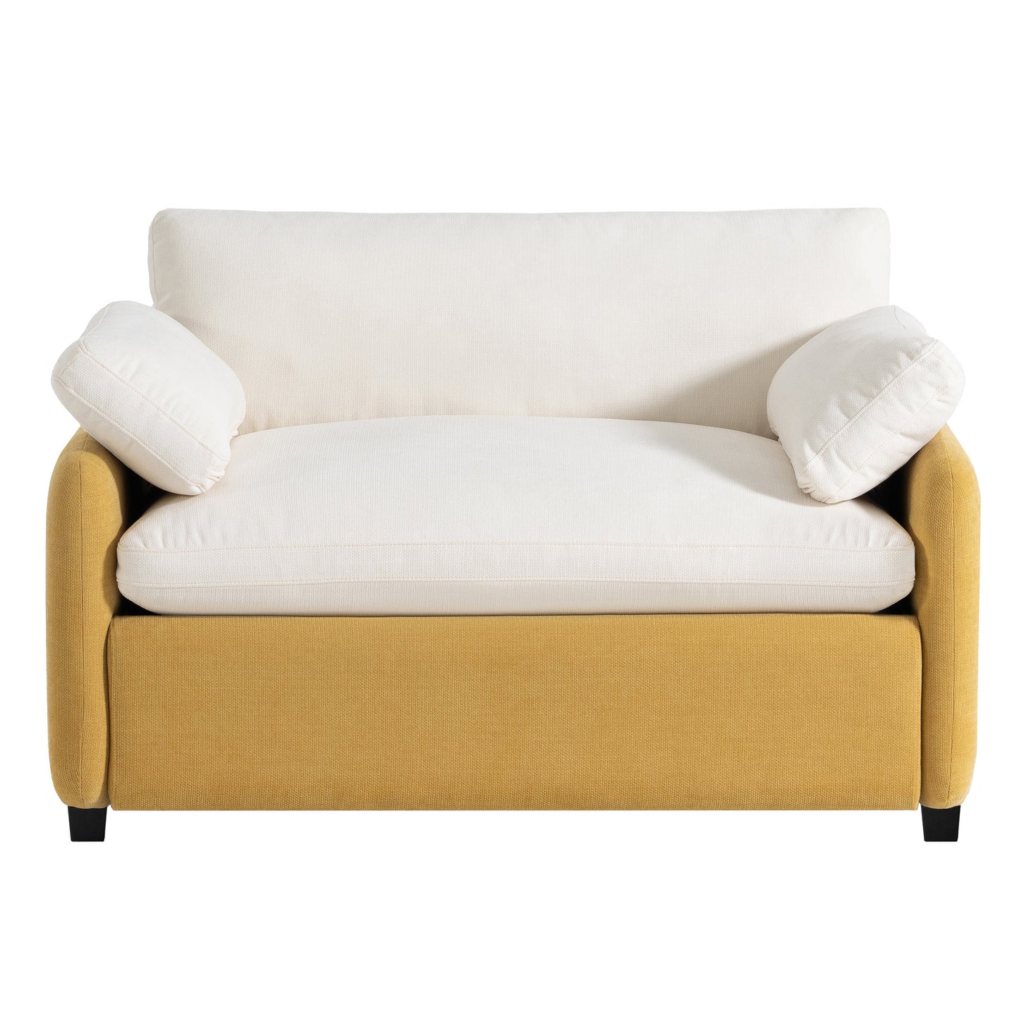 NEW Modern Oversized Chenille Armchair with Color Blocking and Pillows, 50*43' in Cream and Yellow