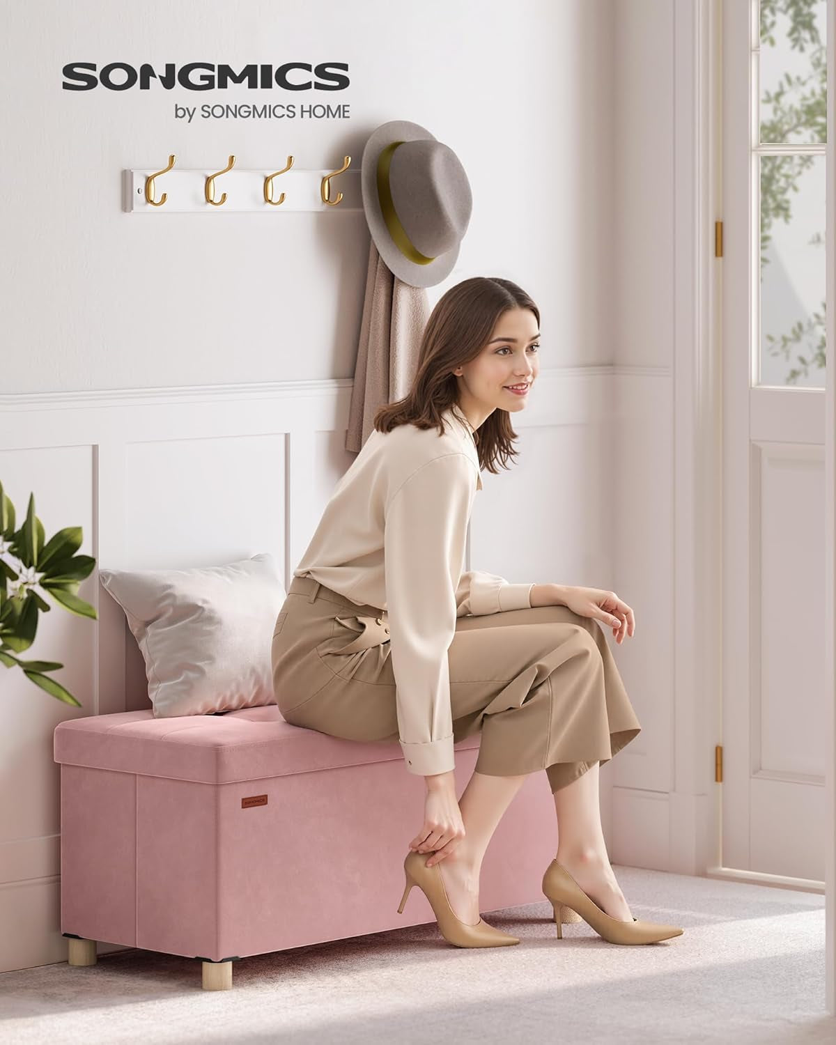 NEW Jelly Pink Velvet Storage Ottoman Bench 15x30 Inches