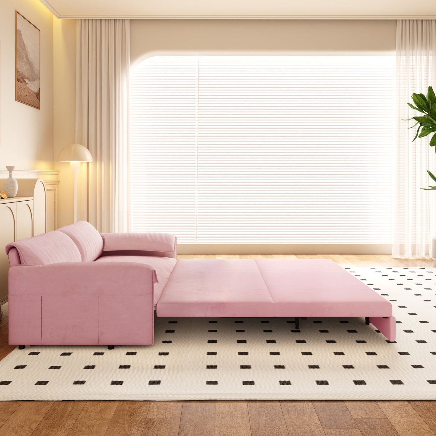 66' Queen Pull Out Sofa Bed, 3-in-1 Convertible Sleeper Sofa with Side Storage,Multi-Functional Velvet Loveseat Bed for Living Room,Bedroom,Apartment,Office(Old Sku:W1885P163513;New Sku:W1885S00226)