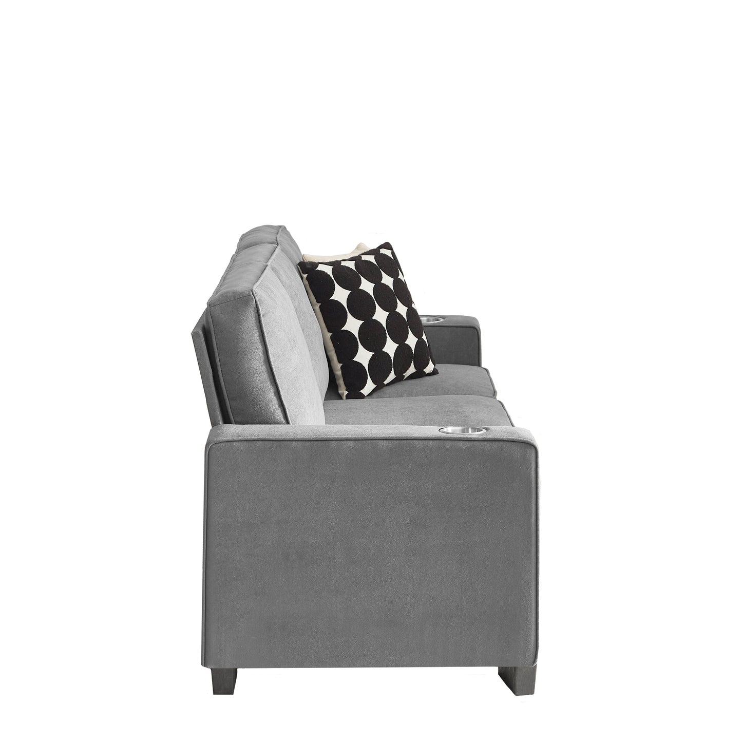 NEW Modern Snow Fleece Fabric 3-Seater Sofa with Cup Holders in Gray