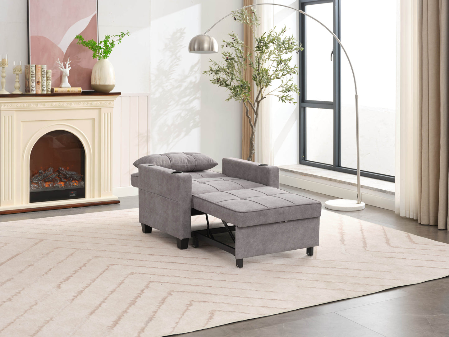 NEW Futon Chair Bed Convertible Chair 3-in-1 Pull Out Sleeper Chair Beds with USB Ports,Wear-resistant and Anti-scratch,  Armchair Bed Sleeper for Living Room (Light Grey Scratch Cloth)