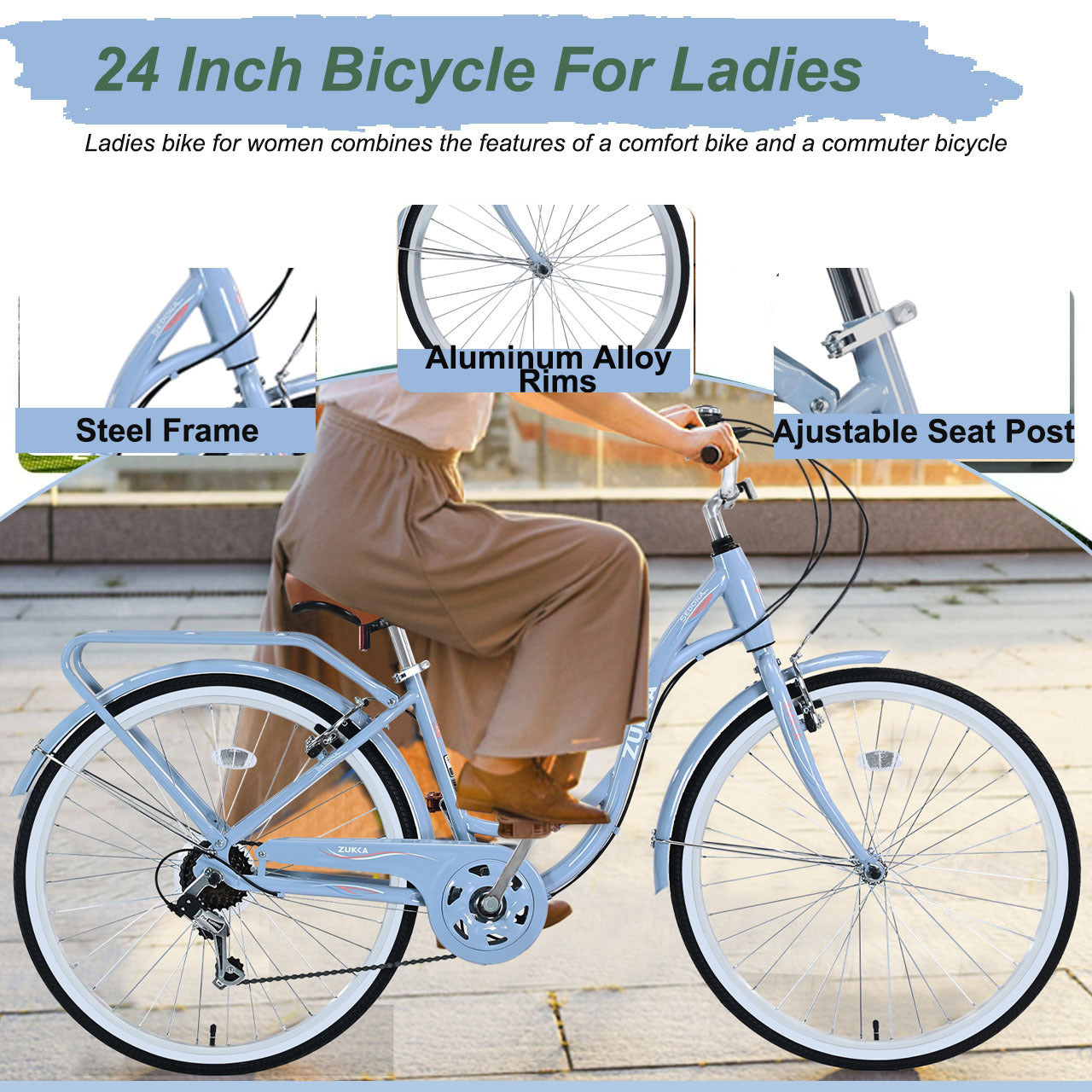 NEW 7 Speed, Steel Frame, Multiple Colors 24 Inch Ladies Bicycle