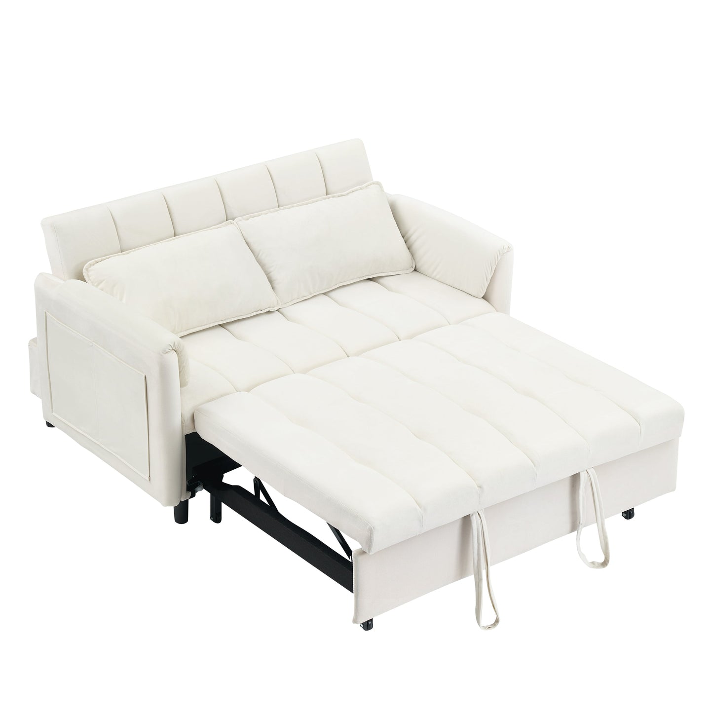 NEW 52 Beige Modern Velvet Sofa Pullout Bed Small Loveseat Casual Sofa with Pillow Pockets