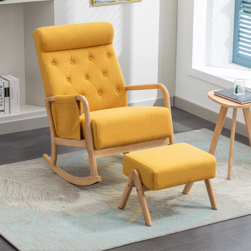 NEW Comfortable Rocking Chair With Footrest In Linen