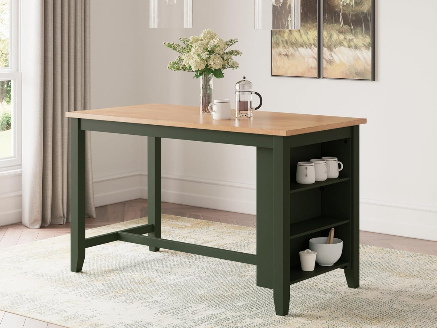 NEW Counter Height Dining Table With 3 Shelves In Brown Green