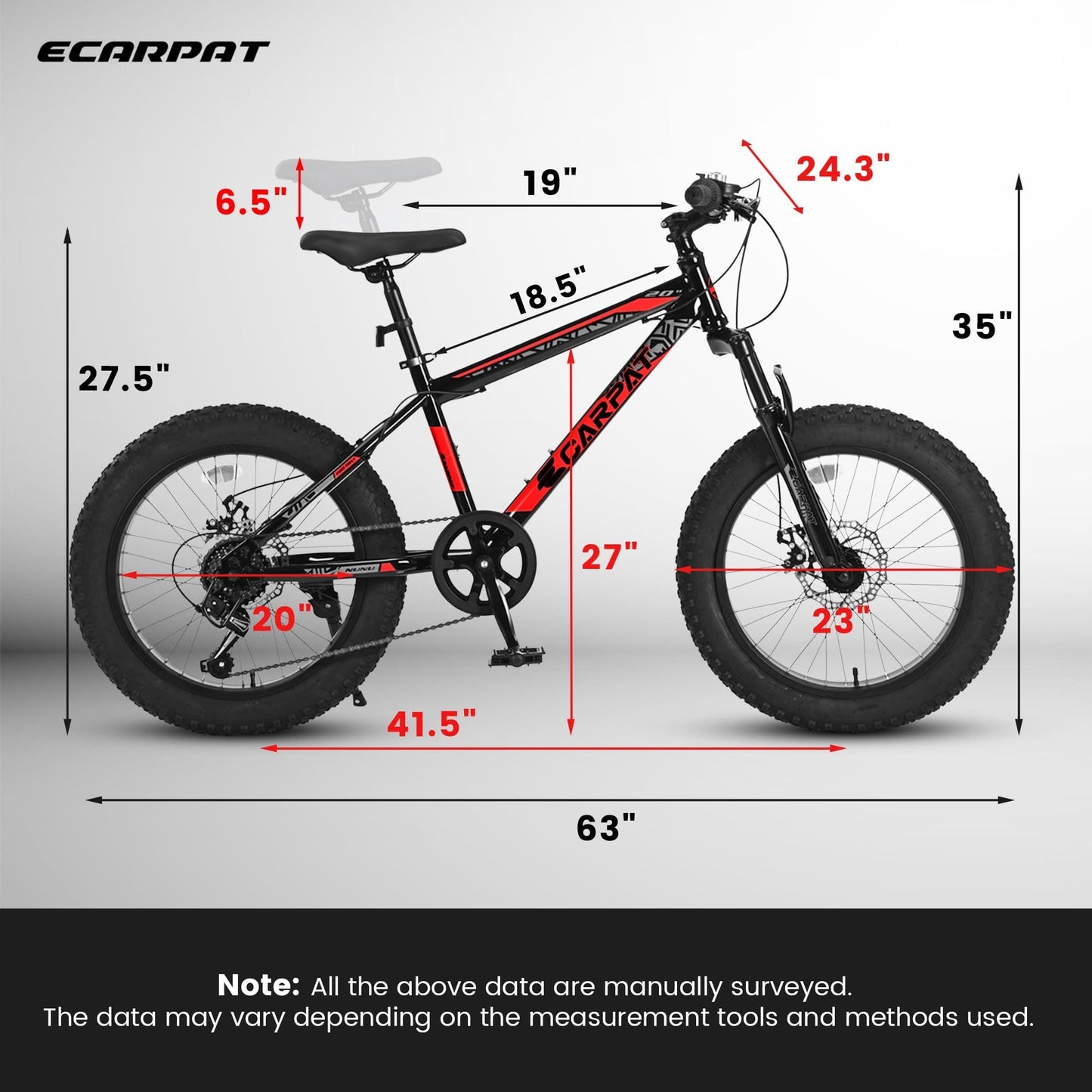 NEW S20109 20 Inch Mountain Bike for Kids and Teenagers, High Carbon Steel Frame, Disc Brakes, Durable Wide Tires, Front Suspension, 7-Speed, Ideal for Snow and Off-Road Riding