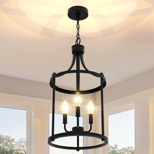NEW Three Light Matte Black Farmhouse Pendant Chandelier