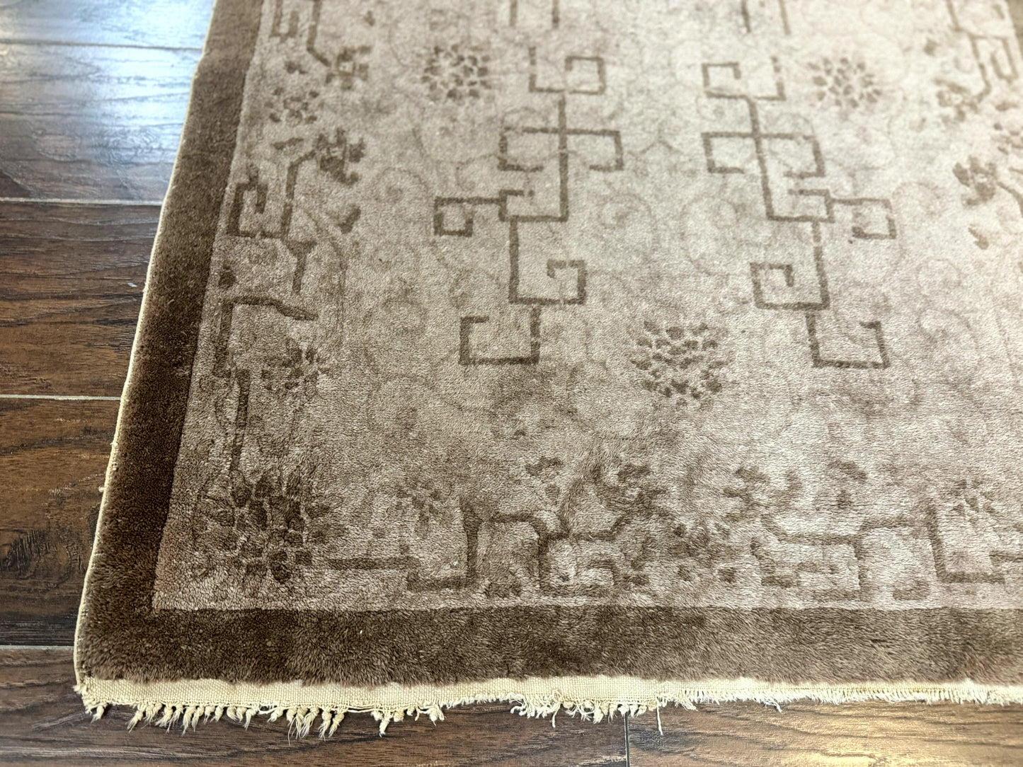 USED Antique Chinese Fette Rug 3x6, Taupe, Handmade Wool Chinese Carpet