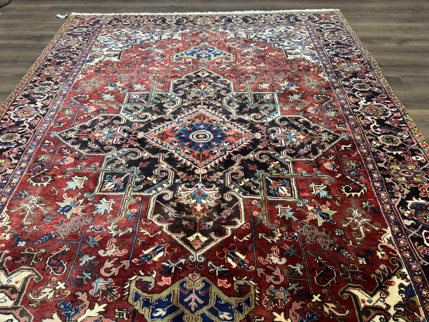 USED Antique Persian Heriz Rug 8x11, Geometric Tribal Wool Carpet, Brick Red