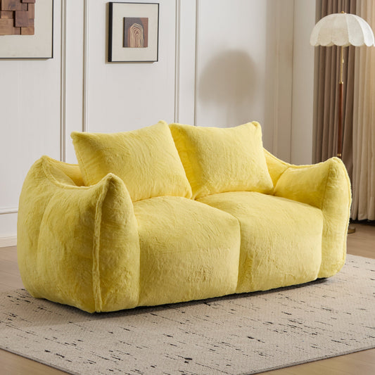 NEW Yellow Giant Bean Bag Couch Ultra Soft Fluffy Loveseat Bean Bag Sofa