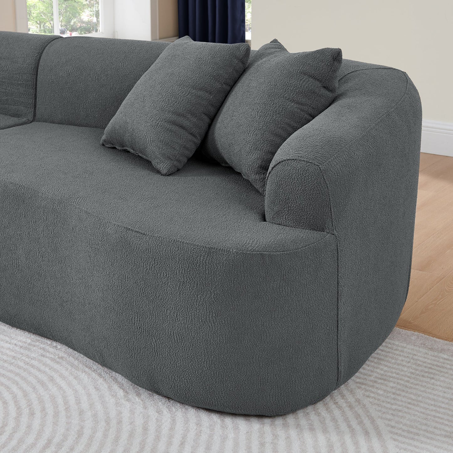 NEW Curved Modular Sectional Sofa in Lamb's Wool Fabric, Modern Minimalist Style, Compressed (No Assembly Required), Comfy for Living Room & Bedroom - Gray