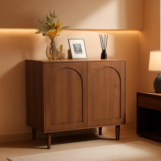 NEW Walnut Modern Sideboard Buffet Cabinet Arched Doors