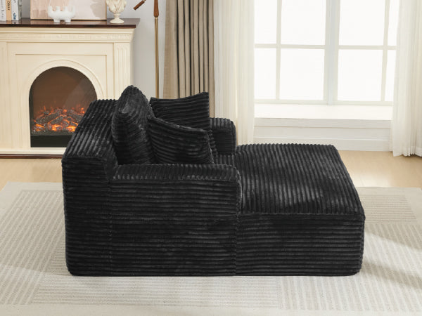 NEW Modern Black Corduroy Chaise Lounge Sofa Bed with Removable Pillows, 48.8' Upholstered Sleeper Sofa