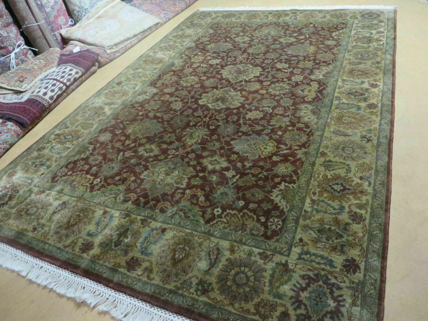 USED 6' X 9' Handmade India Floral Oriental Wool Rug Carpet Tea Wash Red Hand Knotted