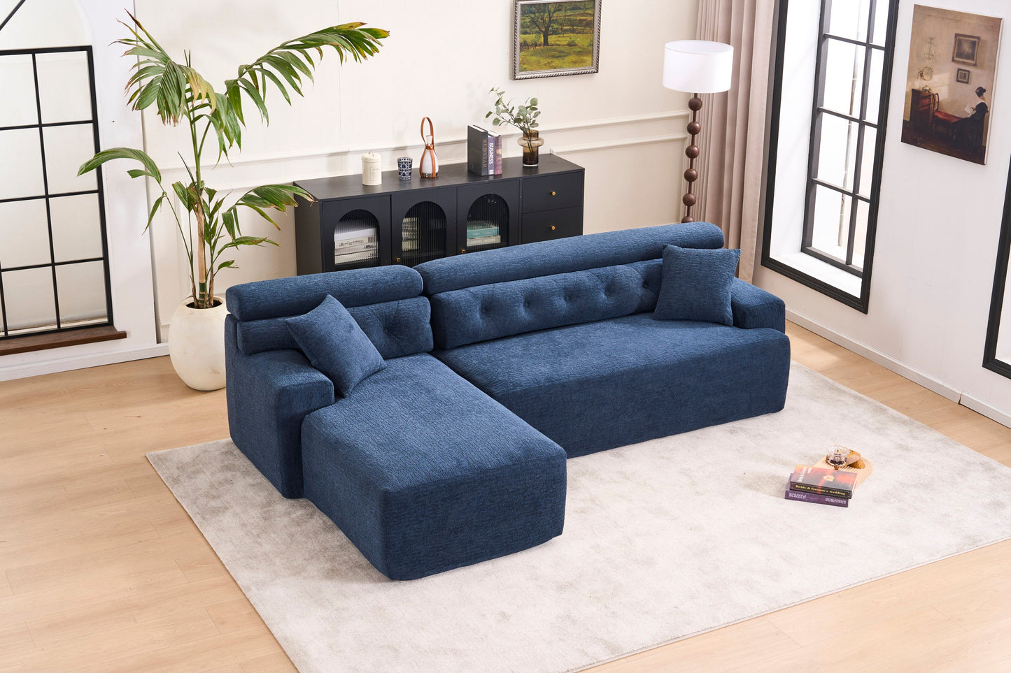NEW 105'' Blue Cloud Sectional Couch with L-Shape Chaise Modern Modular Deep Seat Boneless Sofa