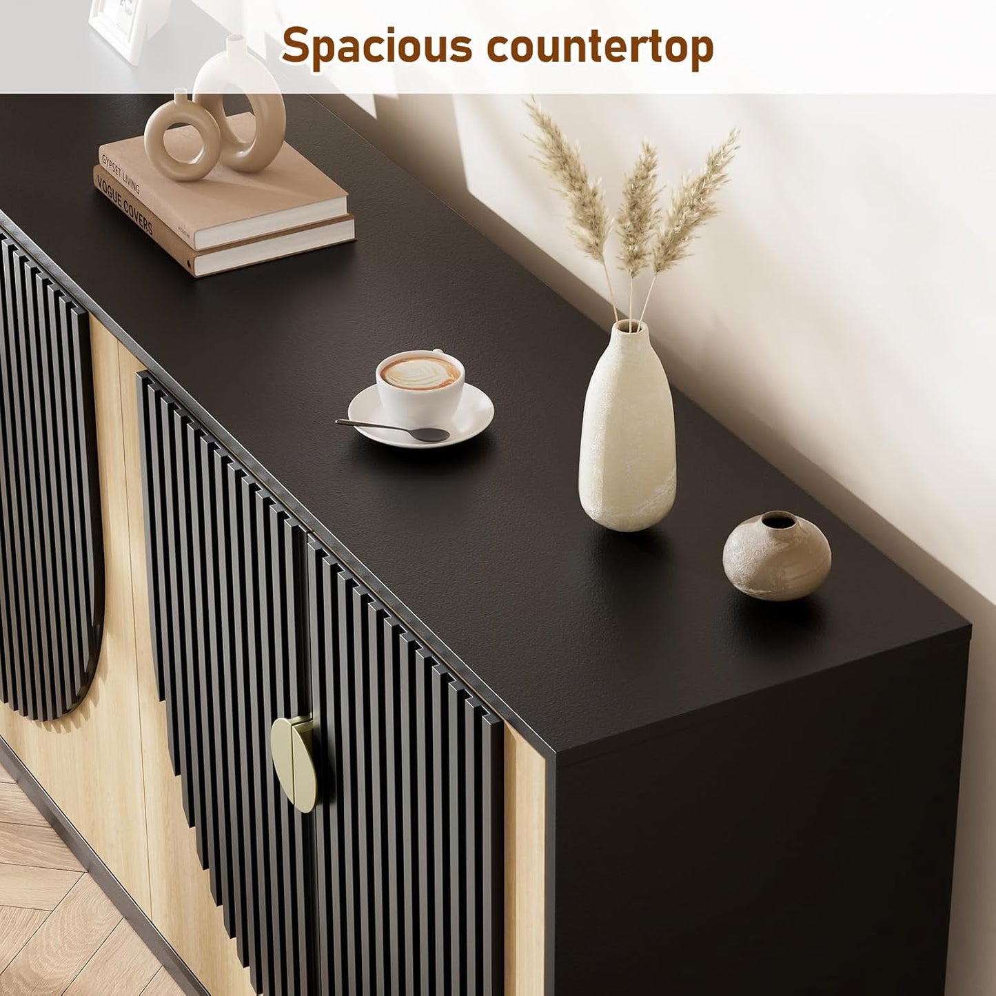 NEW 63 Inch Camel Black Buffet Cabinet For Dining Room